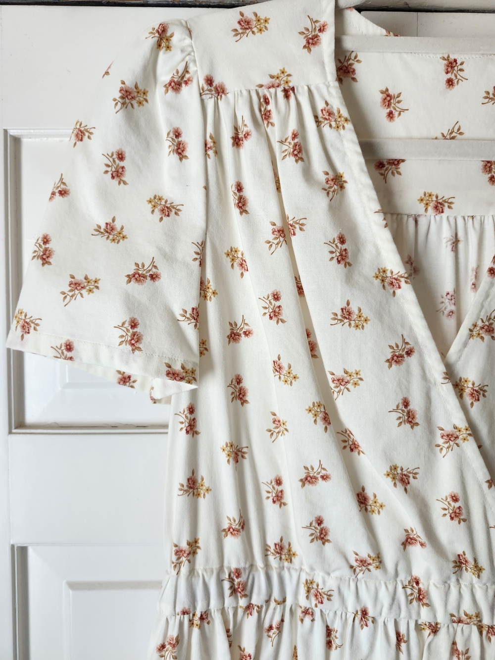 NEW Cotton Floral Wrap Midi Dress - Cream with Muted Peach Floral